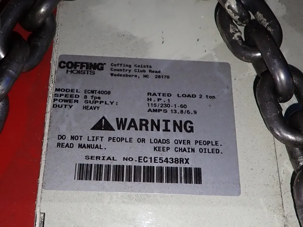 Coffing 2 Ton Electric Chain Hoist - Ecmt4008