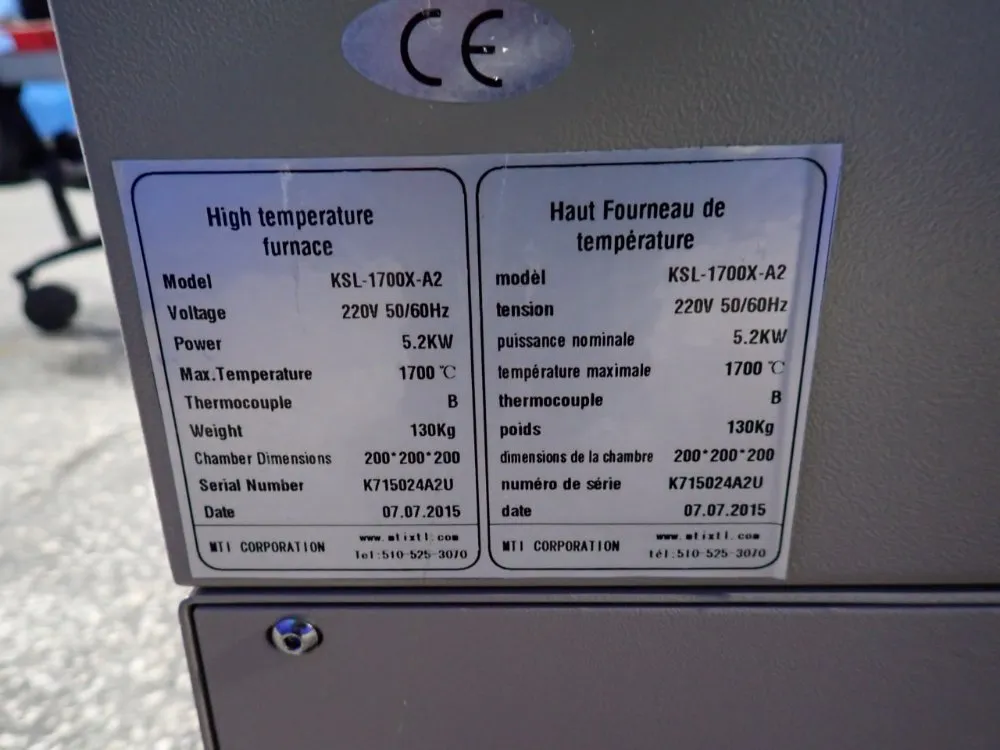Mti Corporation 1700 Degrees High Temperture Furnace - Ksl-1700x-az