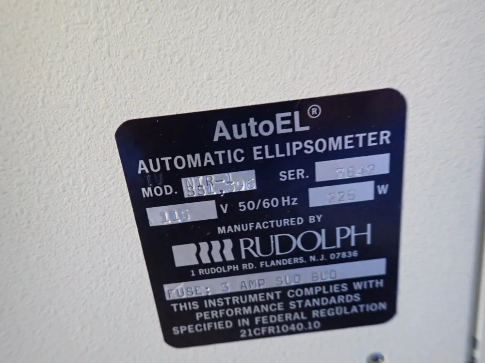 Rudolph Auto Ellipsometer - Autoel Njr-1 Ss1-396