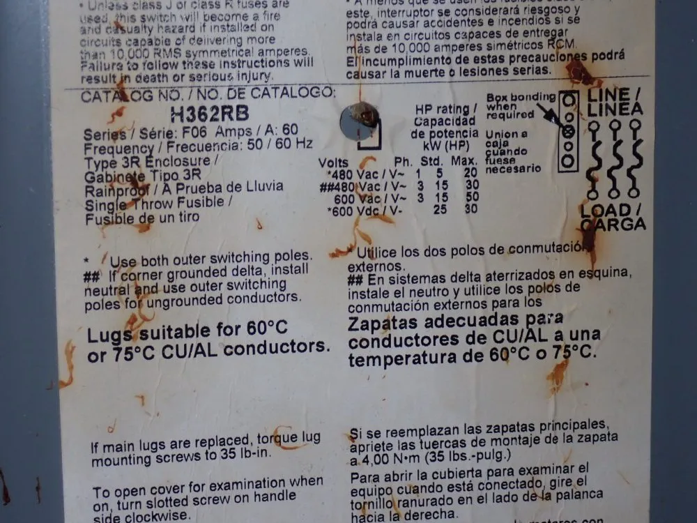 Square D 60 Amp / 600 Vac Fusible Disconnect - H362rb