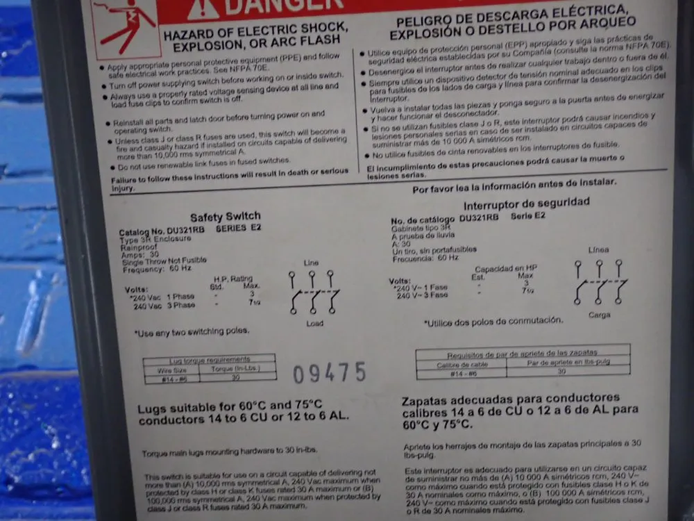 Square D 30 Amp / 240 Vac Non Fusible Disconnect - Du321rb