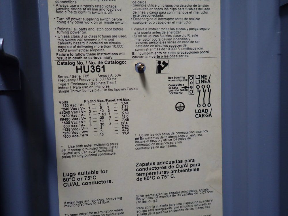 Square D 30 Amp / 600 Vac Non Fusible Disconnect - Hu361