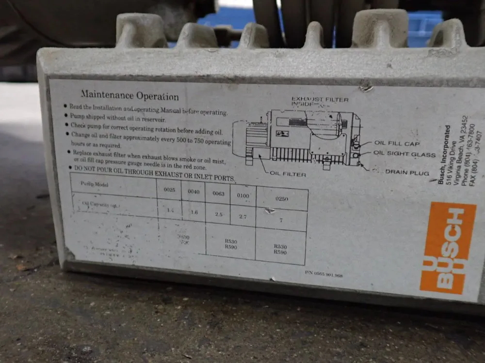 Busch Incorporated 2 Vacuum Pump