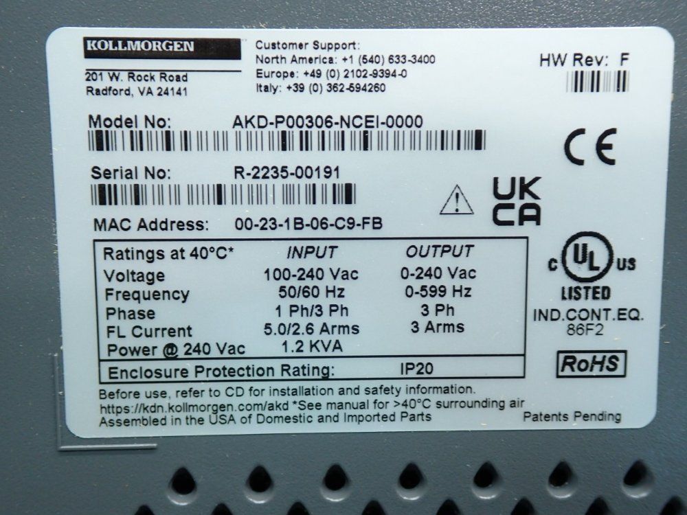 Kollmorgen Servo Drive - Akd-p00306-ncei-0000