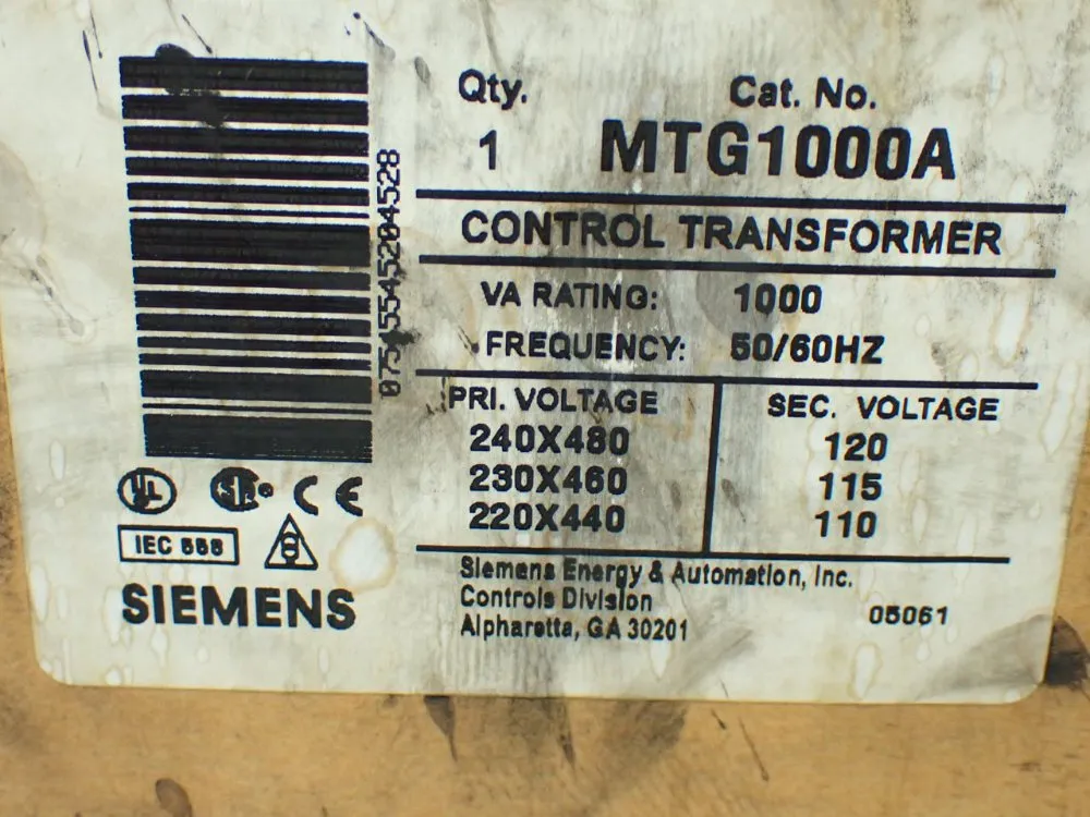 Siemens Control Power Transformer - Mtg1000a