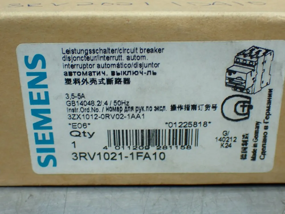 Siemens Motor Protection Circuit Breaker - 3rv1021-1fa10