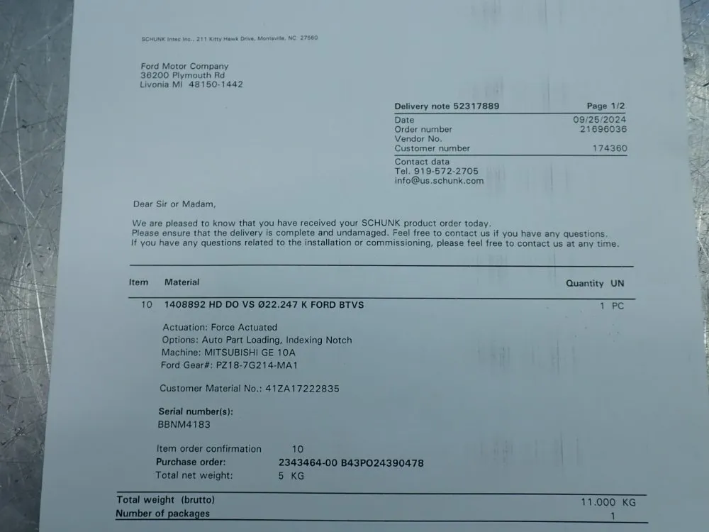 Schunk Hd D0 Vs (⌀)22.247 K Ford Btvs Tool Holder - 1408892