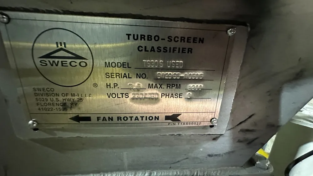 30" Sweco Turbo-screen Classifier, Model Ts-30, S/s, 7.5 Hp