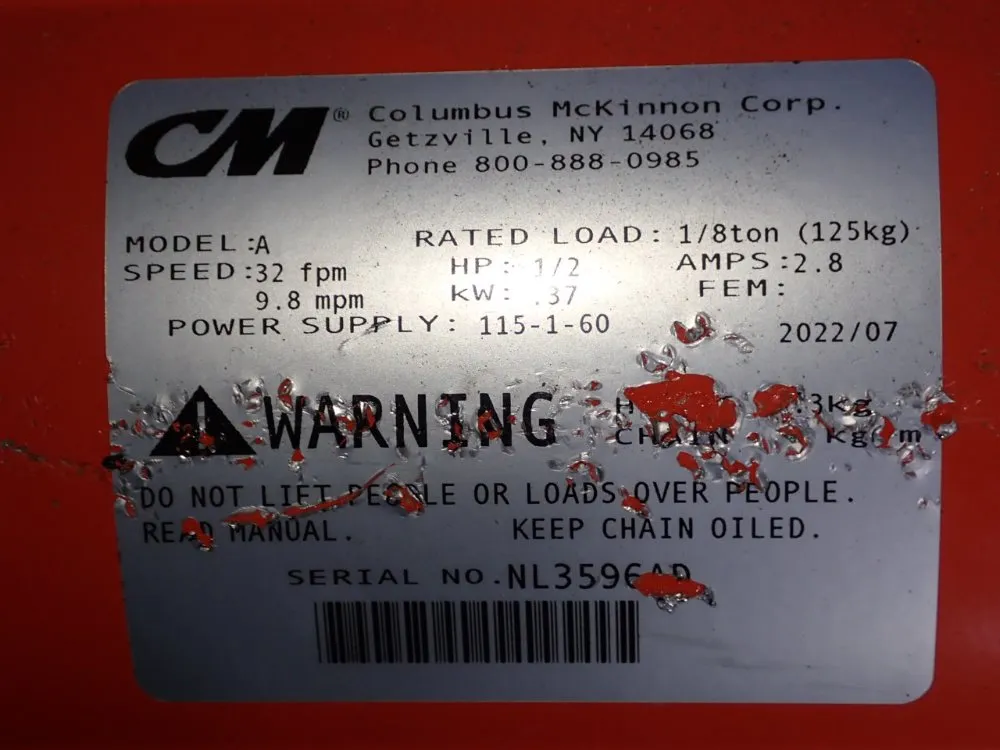 Cm 1/8 Ton Chain Hoist - A