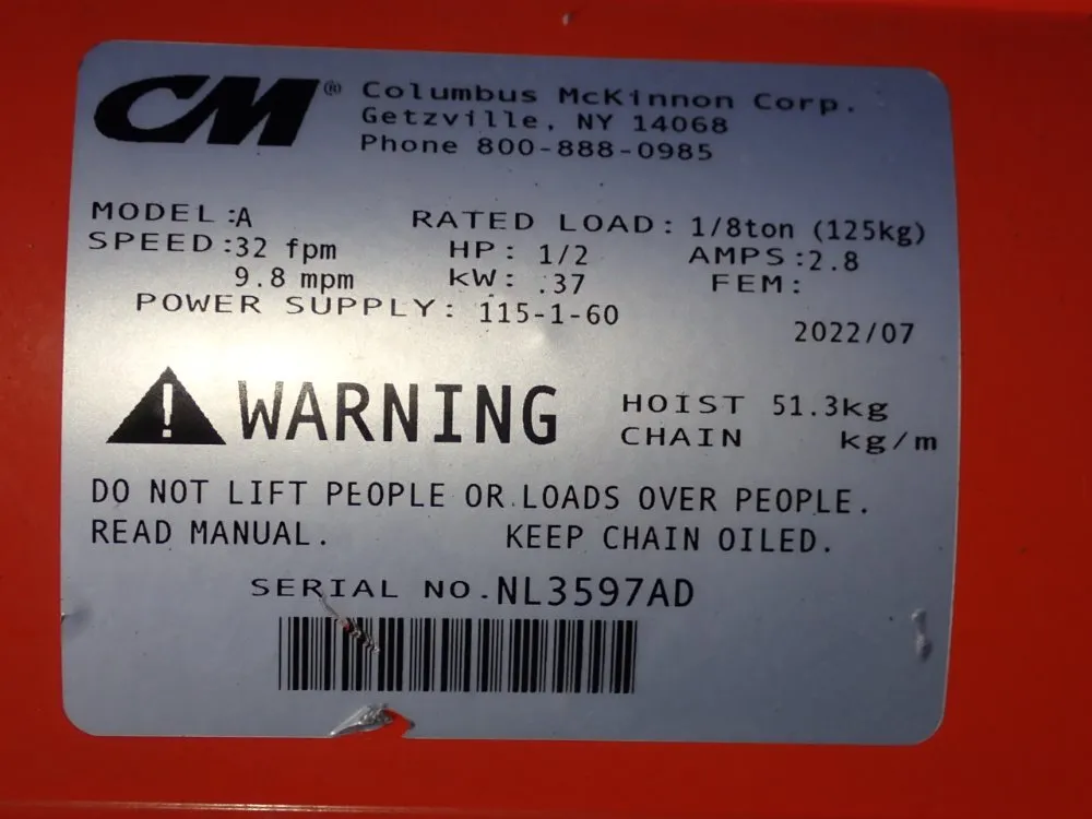 Cm 1/8 Ton Chain Hoist - A