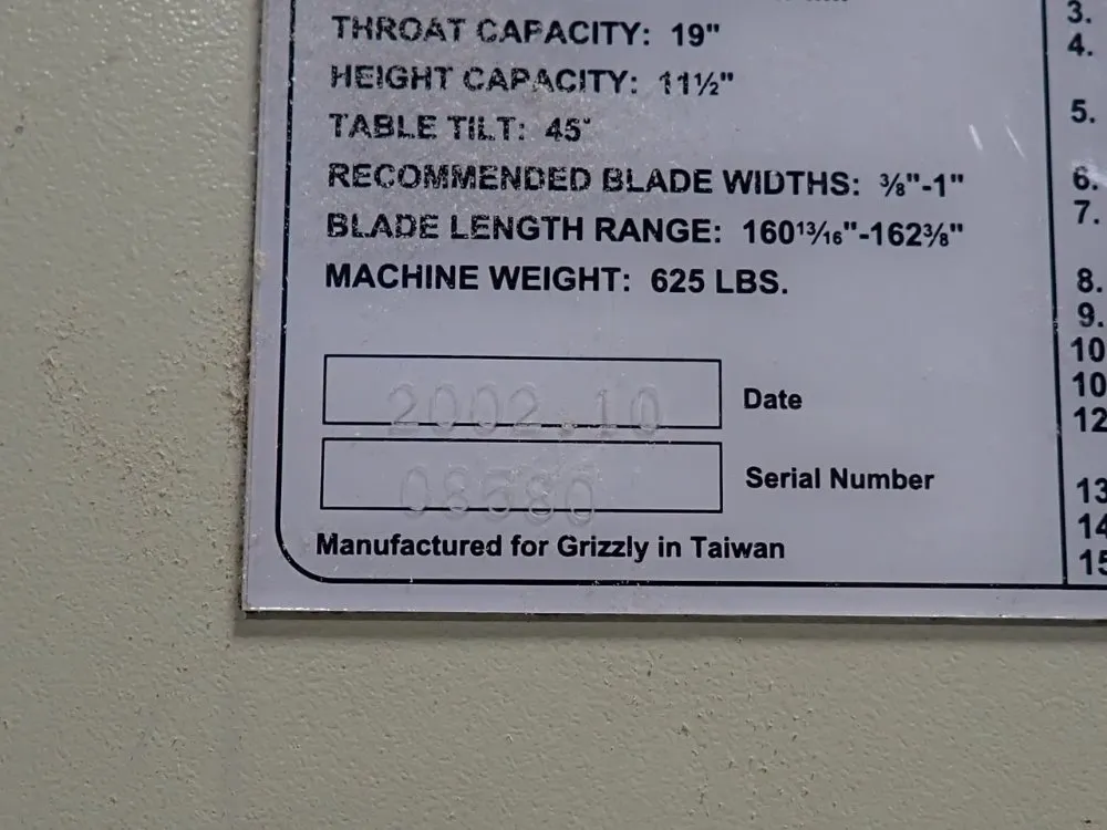 Grizzly Industrial Inc 19" Vertical Band Saw - G0511