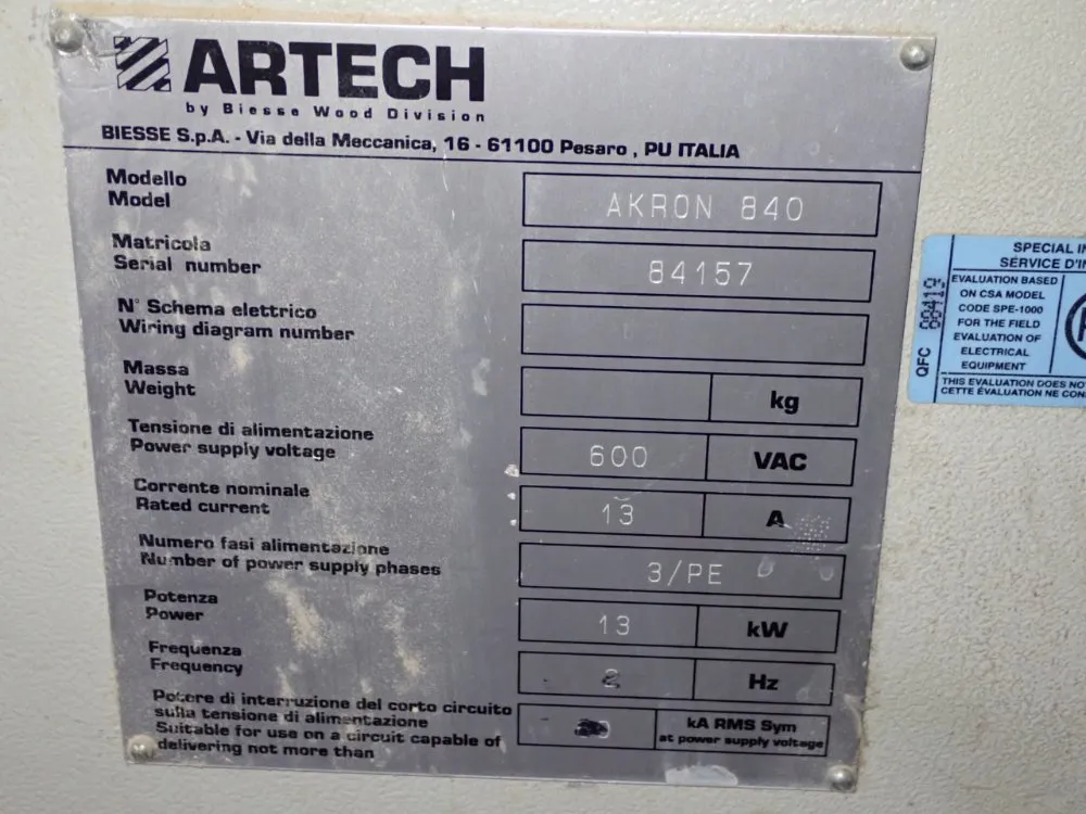 Artech 205" Edge Bander - Akron 840
