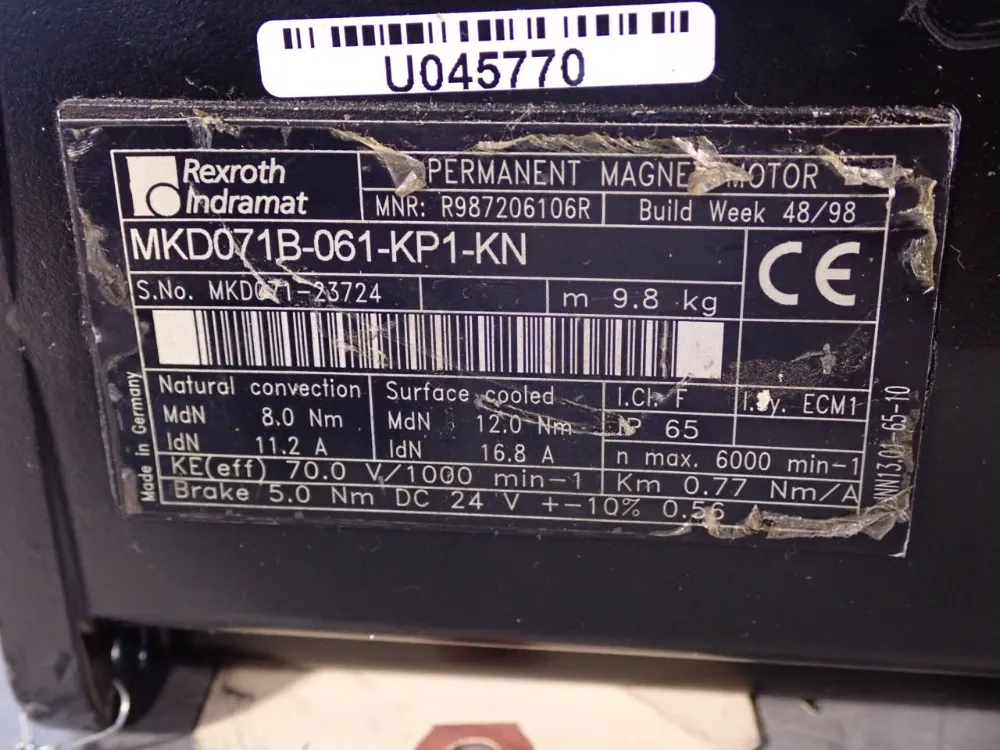 Rexroth Permanent Magnet Motor - Mkd071b-061-kp1-kn