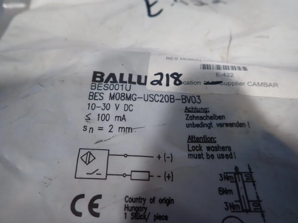 Balluff Lot Of 5 Inductive Proximity Sensor - Besm08mg-usc20b-bv03