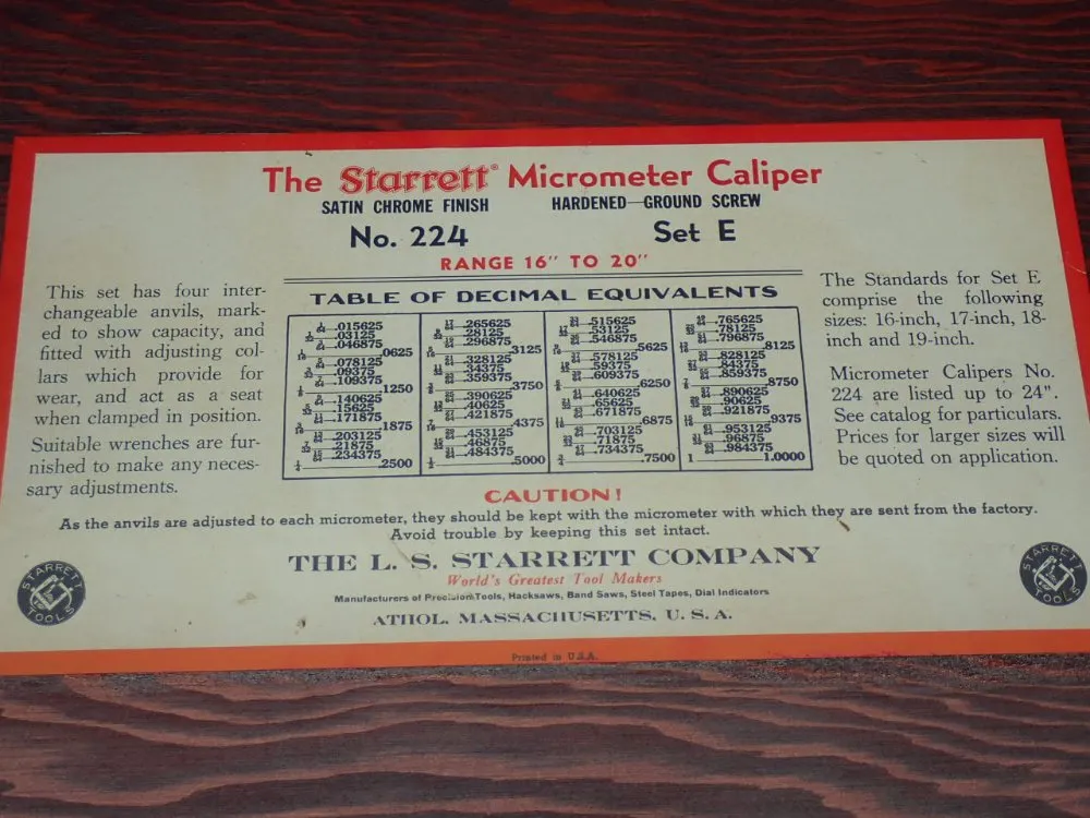 Starrett 16"-20" Micrometer Caliper, Set E - 224