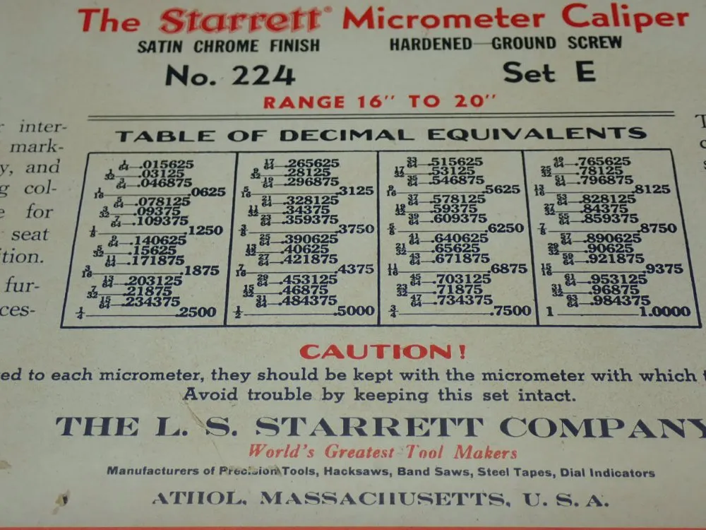Starrett 16"-20" Micrometer Caliper, Set E - 224