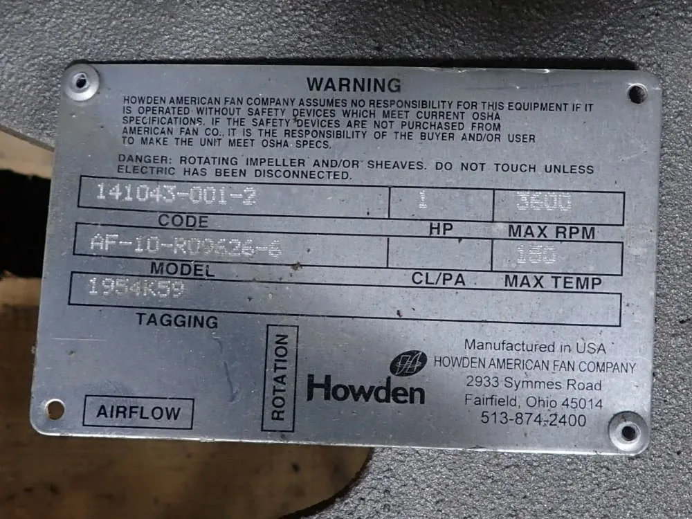 Howden 1 Hp Blower - Af-10-r09626-6