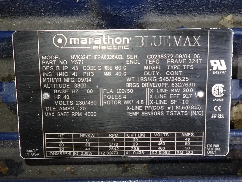 Marathon Electric 40 Hp Motor - Nvk324thfpa8028acl