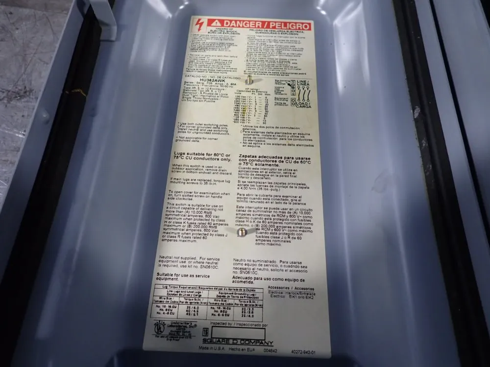 Square D 60 Amps Non Fusible Disconnect - Hu362awk