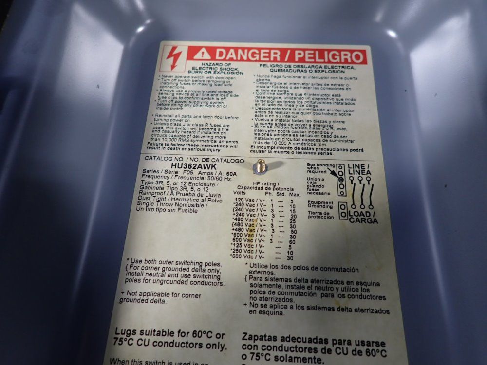 Square D 60 Amps Non Fusible Disconnect - Hu362awk