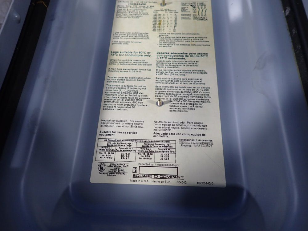 Square D 60 Amps Non Fusible Disconnect - Hu362awk