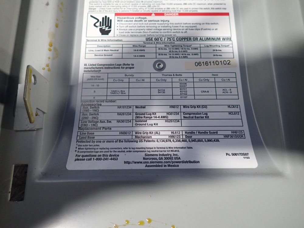 Siemens 30 Amps Non Fusible Disconnect - Hnf361