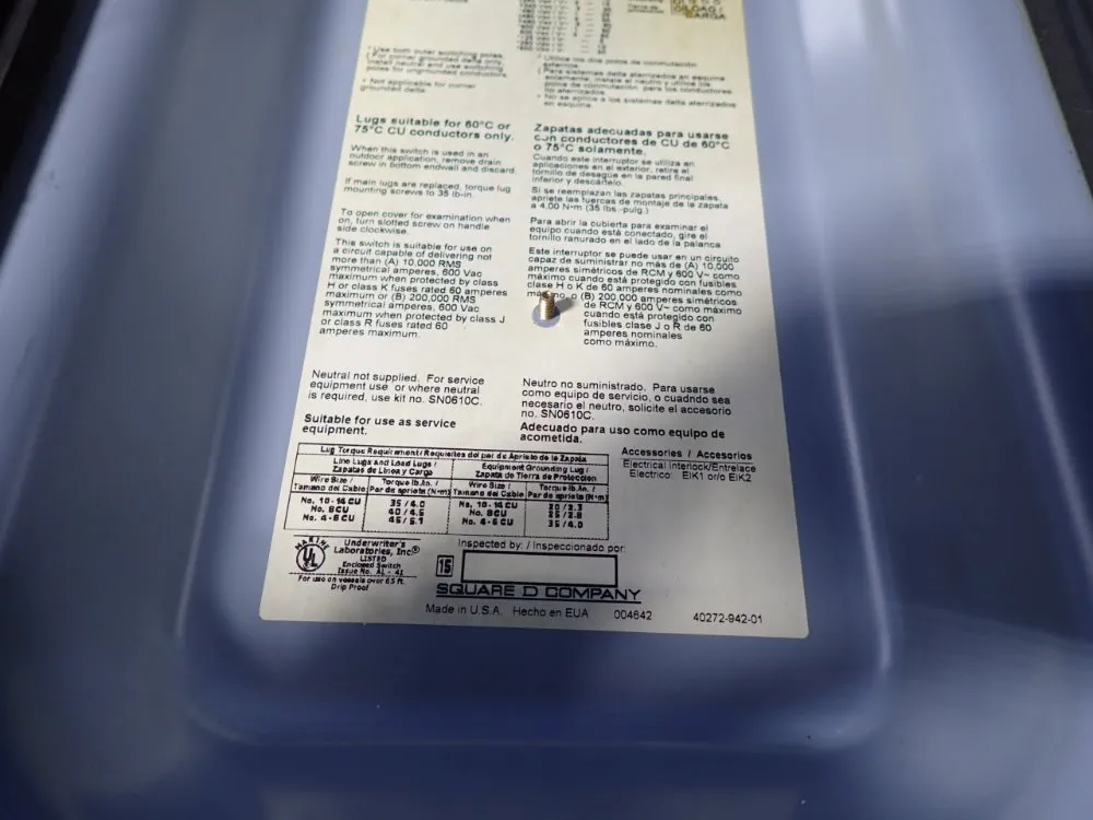 Square D 60 Amps Non Fusible Disconnect - Hu362awk