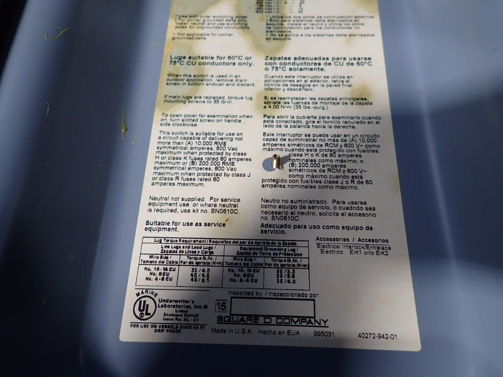 Square D 60 Amps Non Fusible Disconnect - Hu362awk