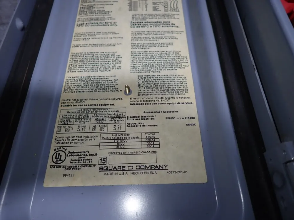 Square D 30 Amps Non Fusible Disconnect - Hu361awk
