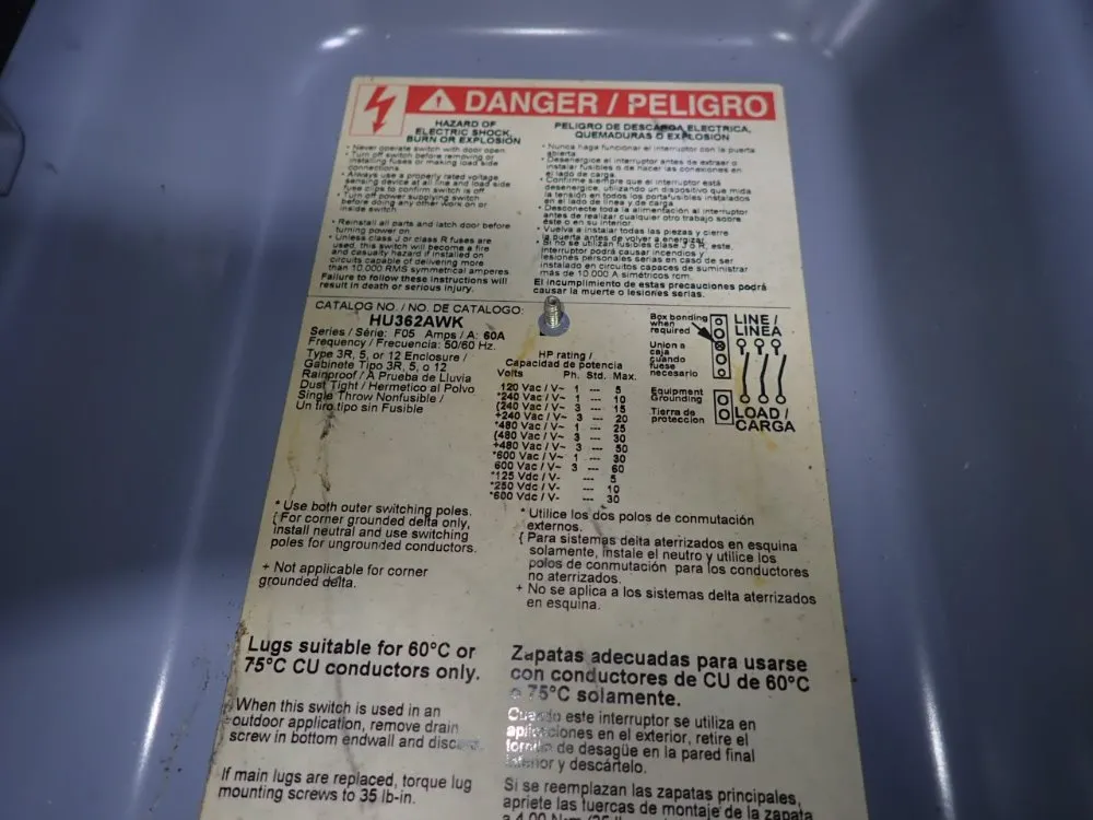 Square D 60 Amps Non Fusible Disconnect - Hu362awk