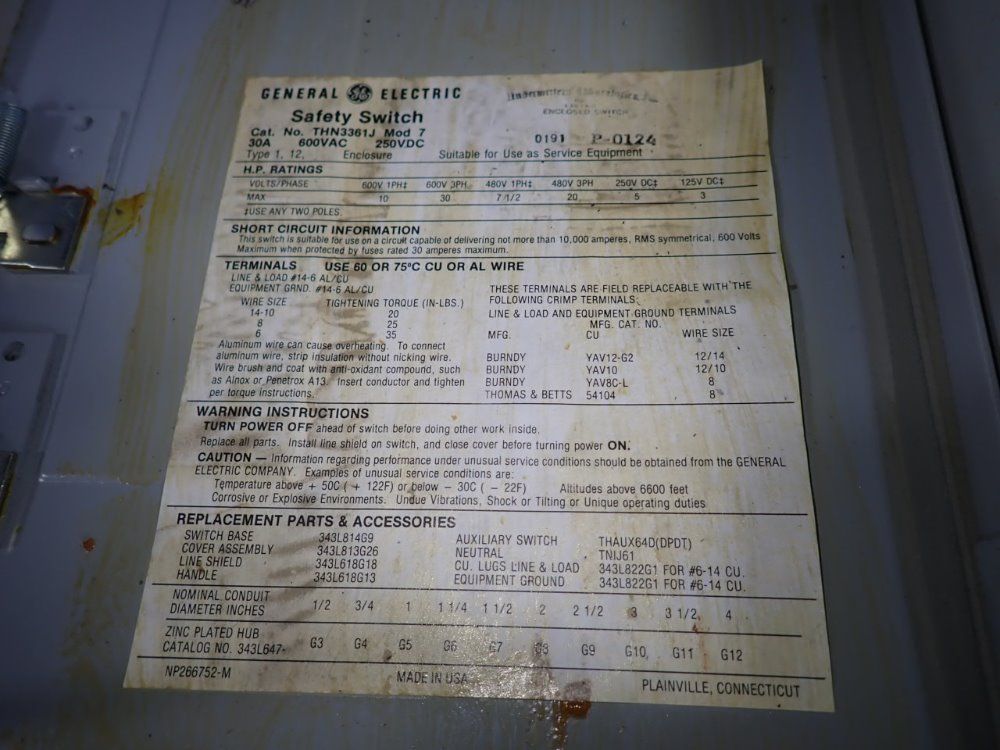 General Electric 30 Amps Non Fusible Disconnect - Thn3361j