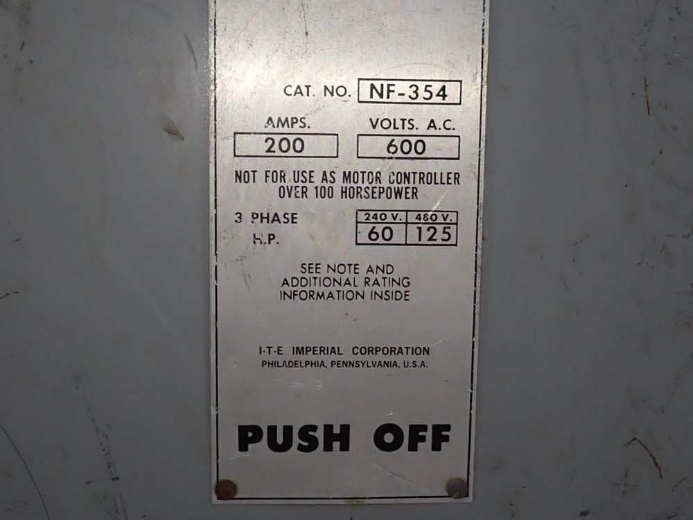 I-t-e Imperial Corporation 200 Amps Non Fusible Disconnect - Nf-354