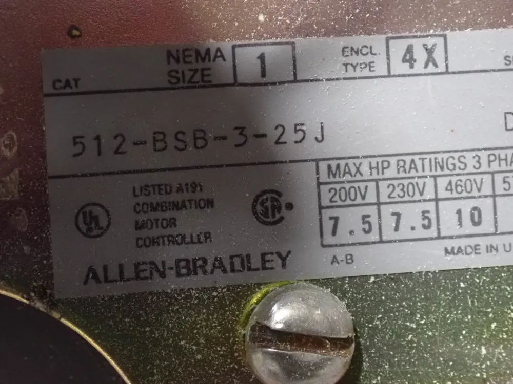 Allen Bradley Size 1 Combination Starter - 512-bsb-3-25j