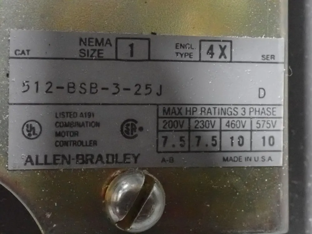 Allen Bradley Size 1 Combination Starter - 512-bsb-3-25j