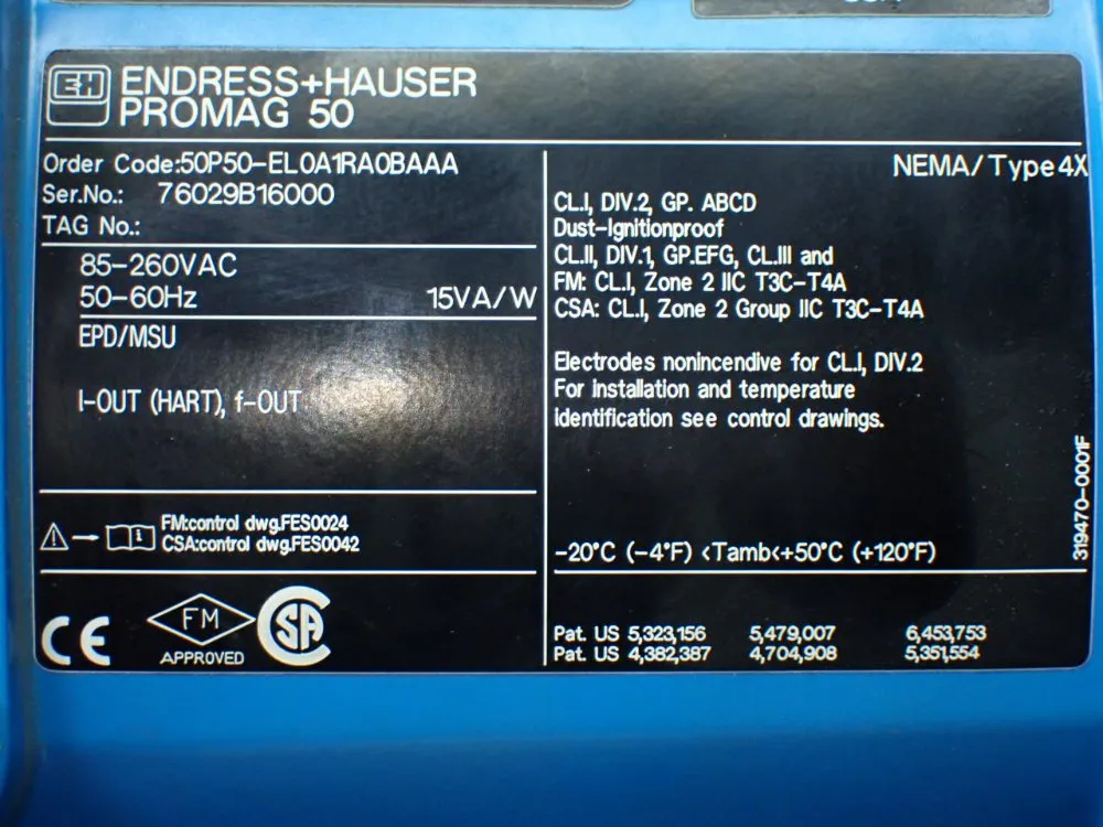 Endress+hauser Electromagnetic Flow Sensor. - 50p50-el0a1ra0baaa