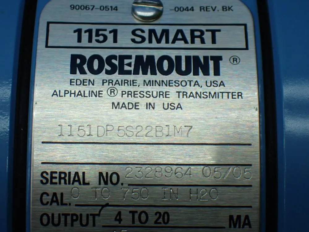 Rosemount Pressure Sensor/transducer - 1151dp5s22b1m7