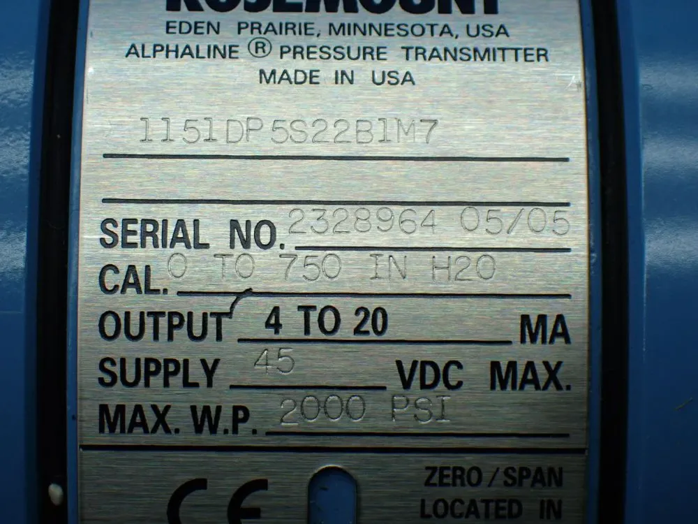 Rosemount Pressure Sensor/transducer - 1151dp5s22b1m7