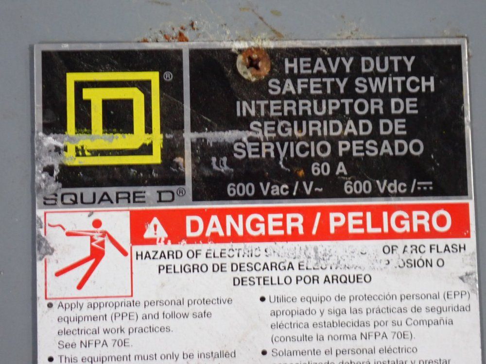 Square D 60 Amp / 600 Vac Fusible Disconnect - H362nrb