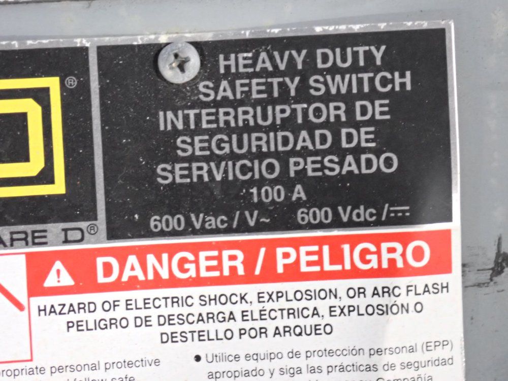 Square D 100 Amp / 600 Vac Non Fusible Disconnect - Hu363awk