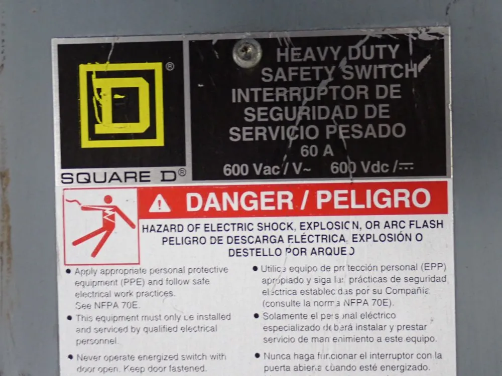 Square D 60 Amp / 600 Vac Fusible Disconnect - H362