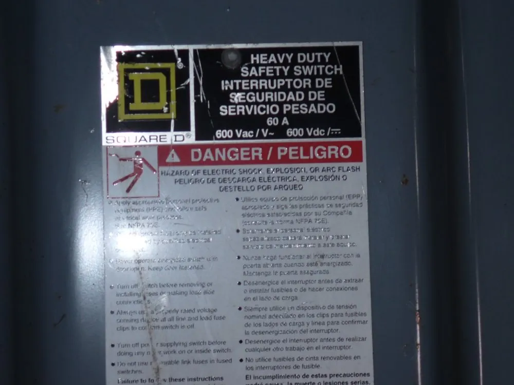 Square D 60 Amp / 600 Vac Fusible Disconnect - H362