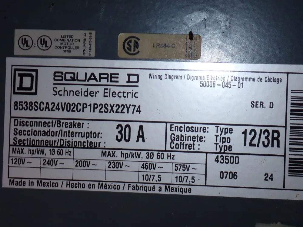 Square D 30 Amp / 600 Vac Fusible Disconnect
