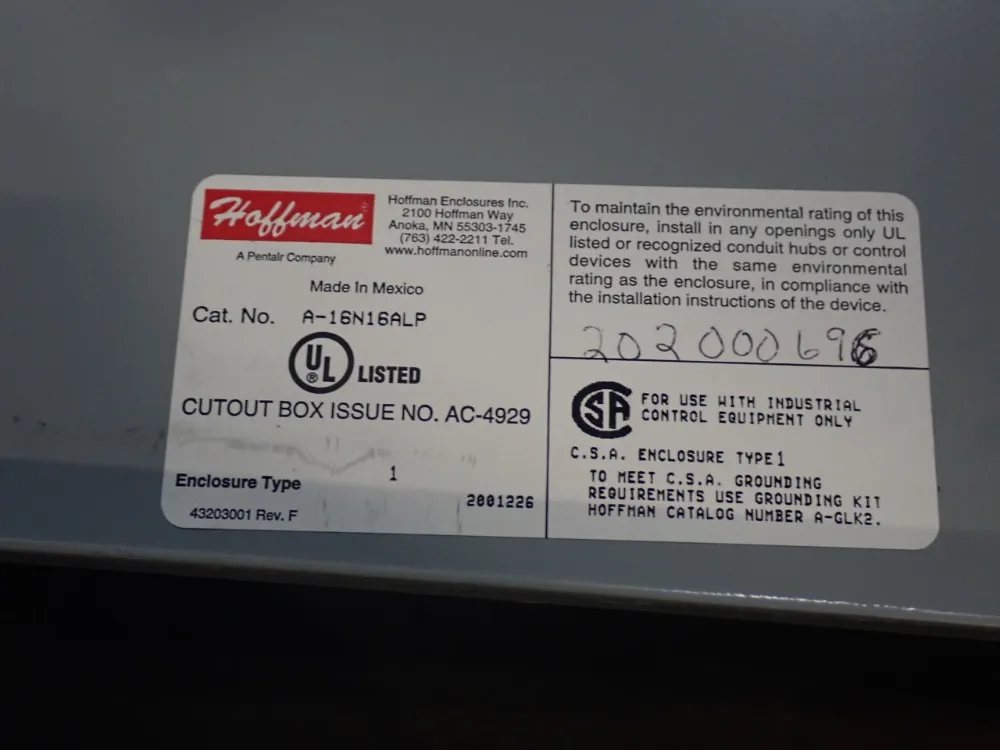 Hoffman Enclosure - A-16n16alp