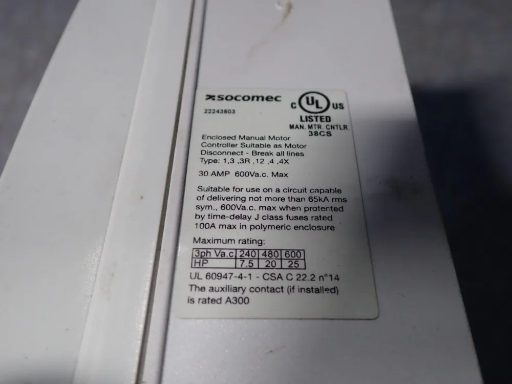 Socomec Manual Motor Controller - 22243503