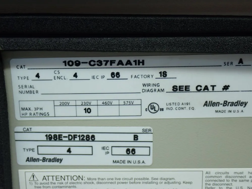 Allen-bradley Starter W/ Enclosure - 109-c37faa1h