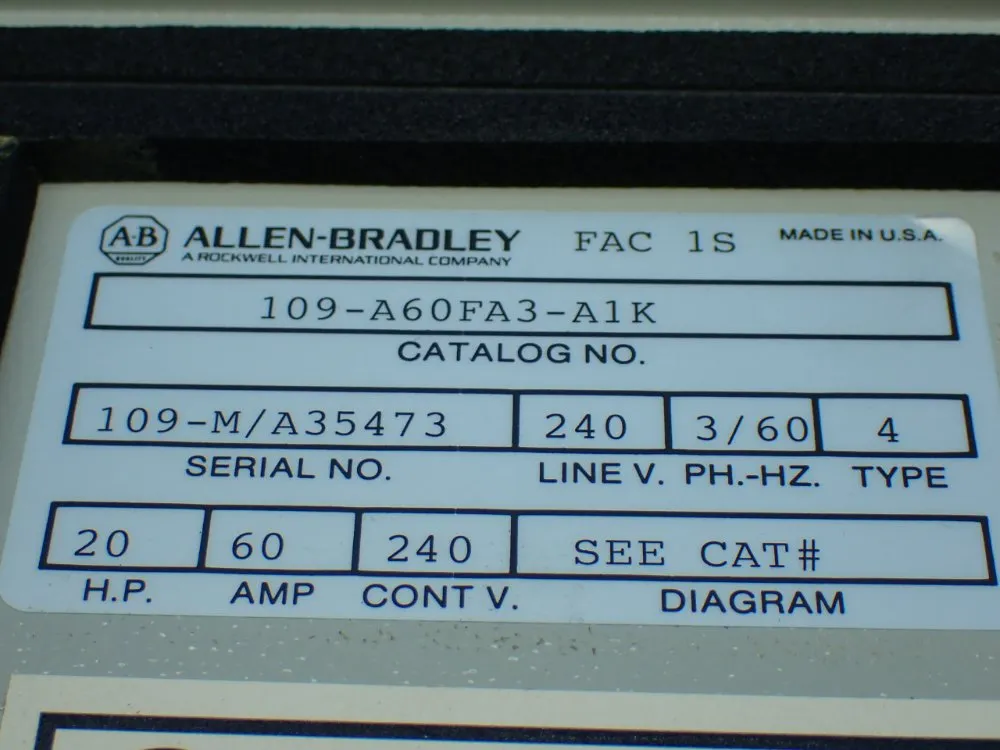 Allen-bradley Starter W/ Enclosure - 109-a60fa3-a1k
