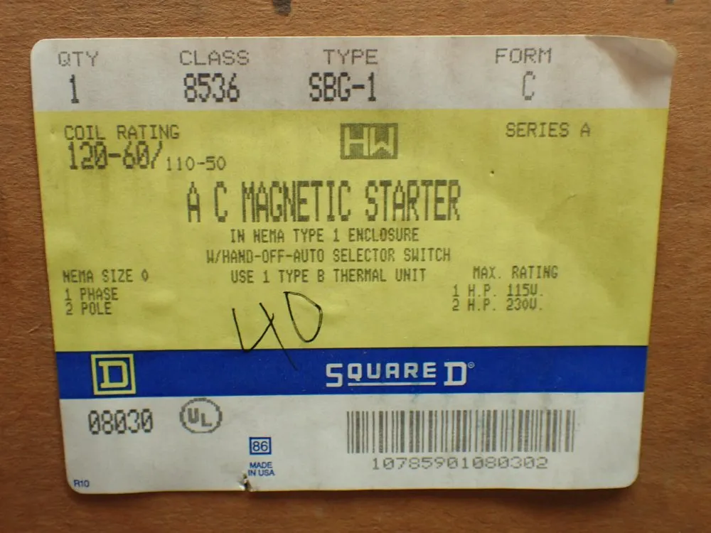 Square D Nema Type 1 Ac Magnetic Starter - 8536 Sbg-1