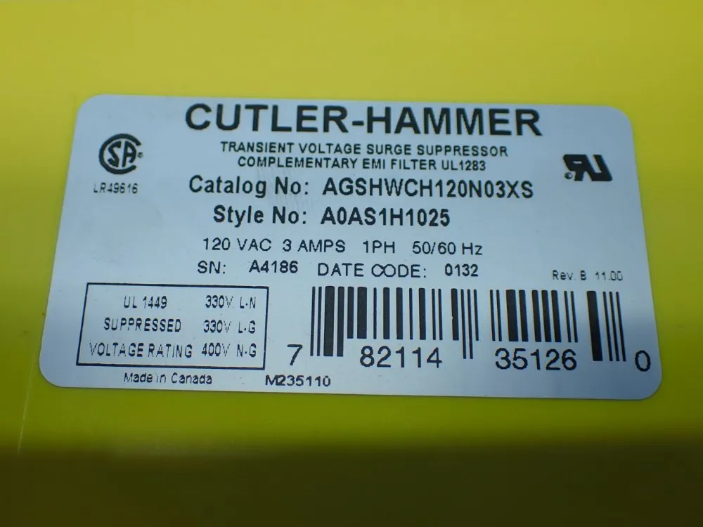 Cutler-hammer Aegis Power Line Filter. - Agshwch120n03xs