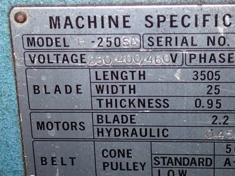 Amada 18" X 10" Horizontal Band Saw - H-250-sa