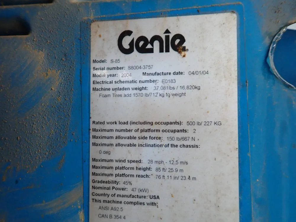 Genie 500 Lbs Boom Lift - S-85